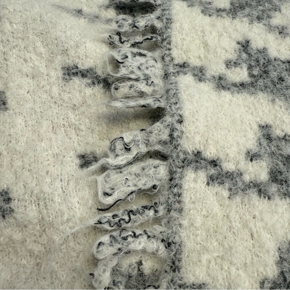 Houndstooth Fringe Coatigan Open Front Textured Knit Sweater Jacket M/L - Picture 10 of 10